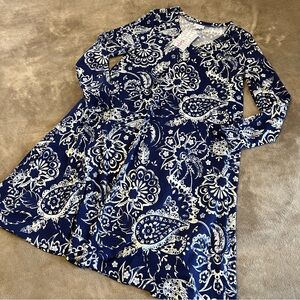 NEW! LuLaRoe | Emily Swing Dress Blue White Paisley Hidden Pocket Long Sleeve S